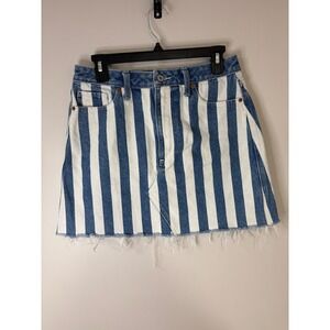 Abercrombie & Fitch Denim Skirt Striped Natural Rise Frayed Hem Women's Size 8